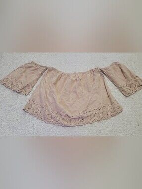Active USA Off-Shoulder Eyelet Mini Skirt - Beige